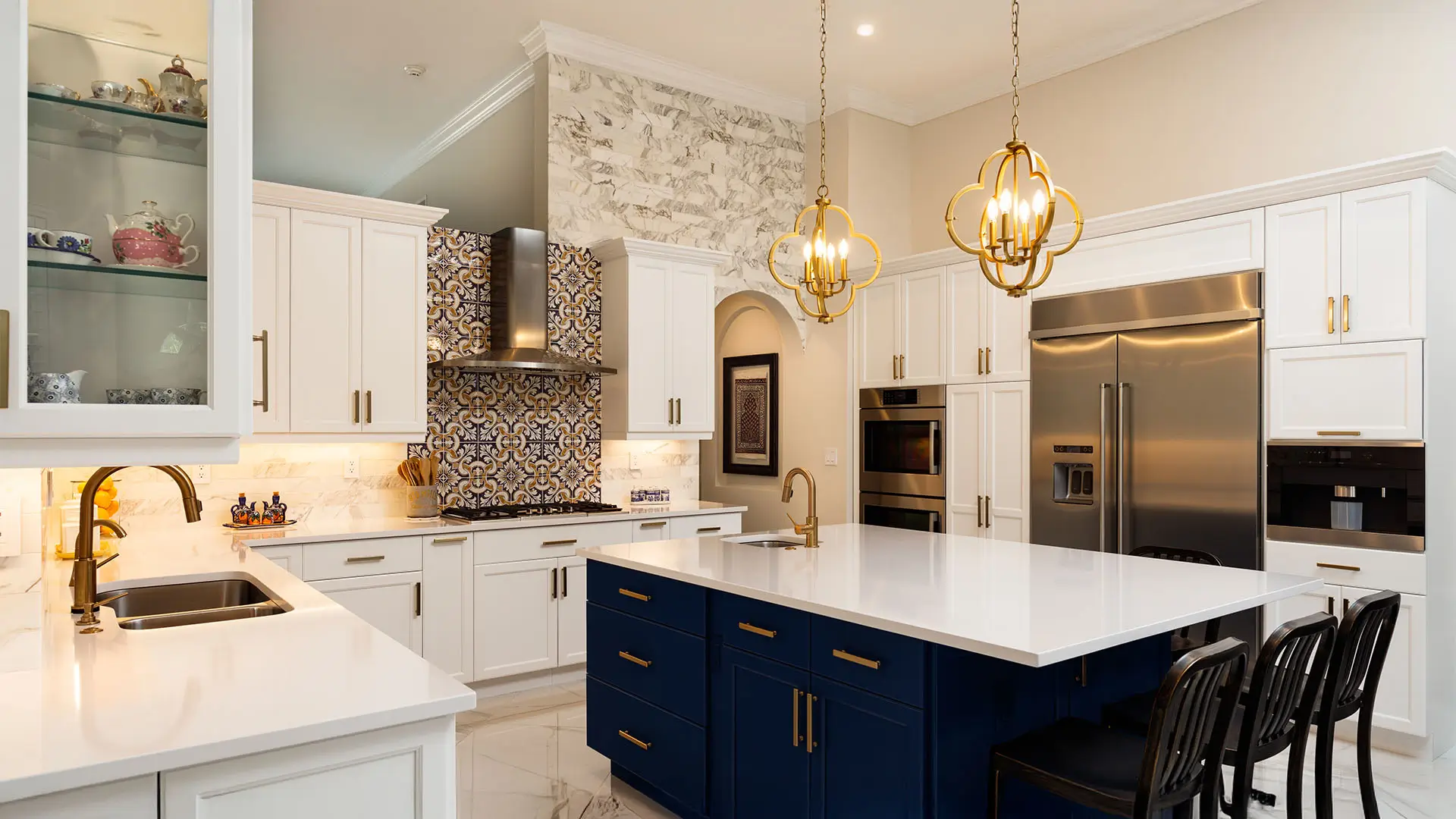Modern White Kitchen in Estate Home.