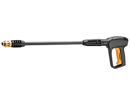 Black and orange pressure Washing gun isolated on a transparent background.